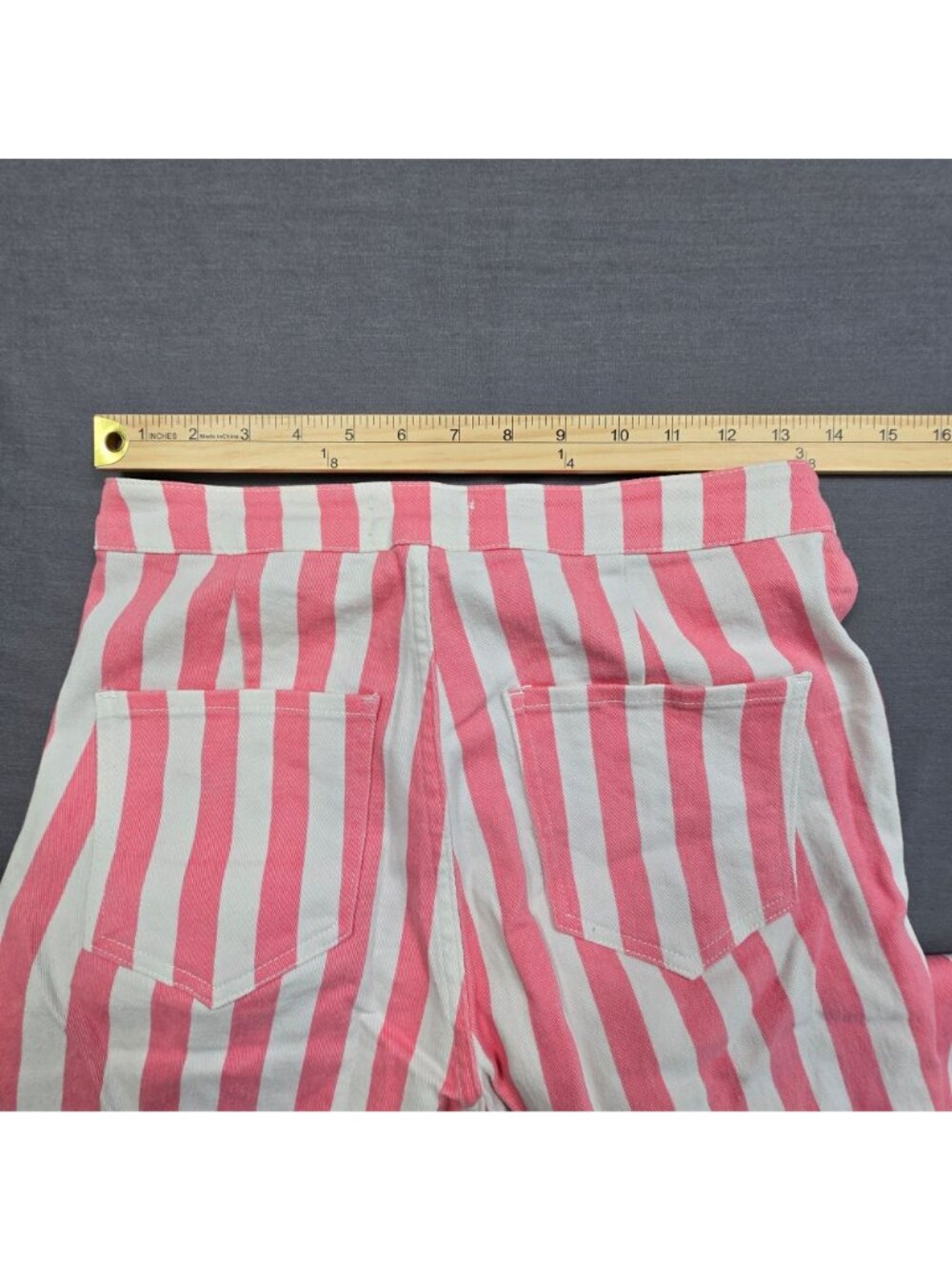 Festival Size M 27 Bell Bottom Flare Pants Pink White Striped Retro Boho - Picture 7 of 8